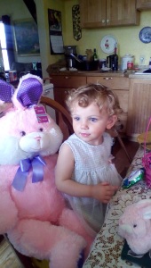 And a grandchild with a pink bunny with purple ears!